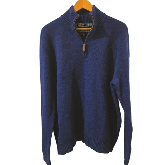 Polo Ralph Lauren Angora Merino Wool Knit Half Zip Shetland Blue Sweater NWT XL - Picture 1 of 11